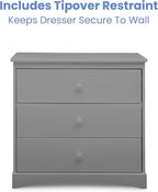 Delta Children Sutton 3 Drawer Dresser with Changing Top and Interlocking Drawers - Greenguard Gold Certified, Grey