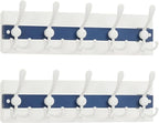 SKOLOO Coastal Wall Mounted Coat Rack - 17" Beach House Entryway Wooden Coat Hook with 5 Hooks for Hanging Coats, Hats or Towels, Oceanfront Cottage Core Collection, White & Blue, Pack of 2