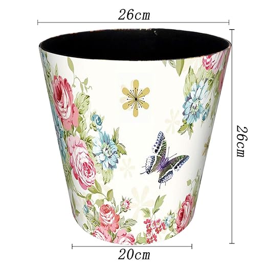 Wastebasket, 10L/2.64 Gallon PU Leather Decorative Trash Can Waterproof Paper Basket Garbage Bin for Home Office Bathroom - Rose and Butterfly