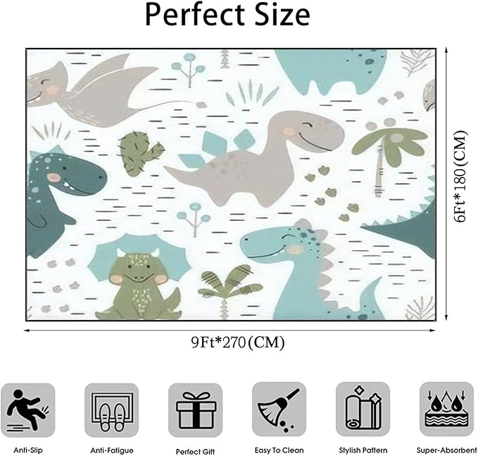 Dinosaur Baby boy Seamless Sweet Dino Palm Cactus Scandinavian Cute Area Rug Outdoor Patio Rug Play Mat Modern Floor Carpet Non-Slip Home Decor Living Room Kids Bedroom Nursery, 6x9 ft