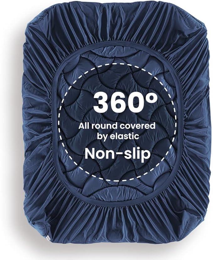 SLEEP ZONE Cooling Mattress Topper California King, Premium Zoned Cool Mattress Pad Cover, Padded Mattress Protector Breathable Washable, Deep Pocket 8-21" (Navy, Cal King)