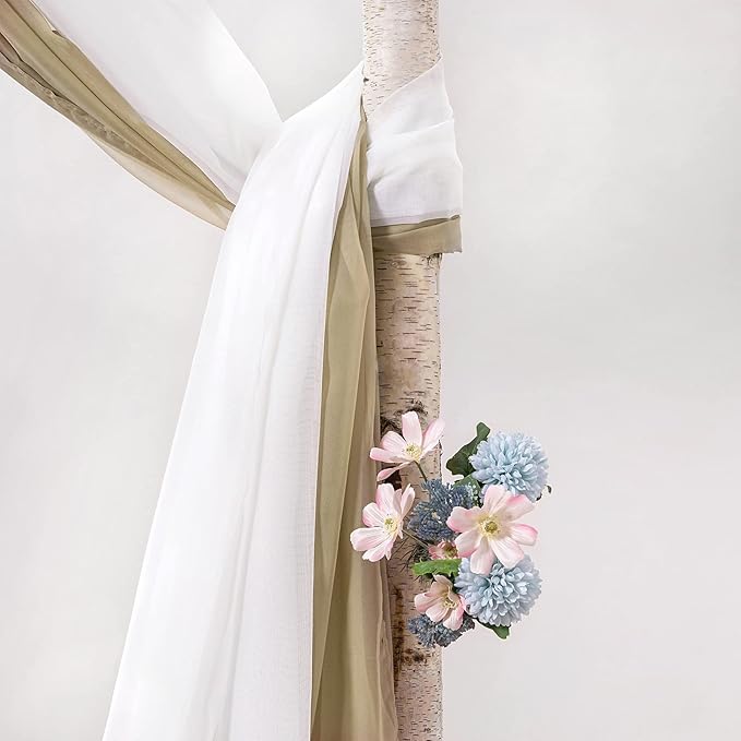 MIULEE Luxury Sheer Voile Elegant Topper Long Valance Solid Treatment Swags Drapes for Window Ceremony Wedding Canopy Bed 54" x 216" Beige