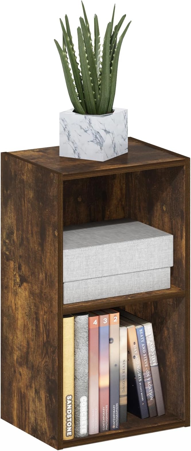 Furinno PASIR Book Shelf, 2-Tier Modern Bookshelf, Open Shelves Bookcase 9" x 12" x 21", for Living Room, Bedroom, Home Office, Amber Pine