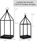 DECORKEY Luxury Lantern Decorative Outdoor&Indoor, Set of 2 (18’’&14’’) Black Metal Lanterns Decor, Vintage Hanging Candle Holder for Home Porch Wedding Centerpiece,Halloween Christmas Decorations