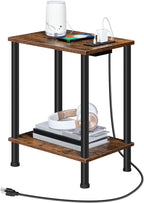 HOOBRO Side Table with Charging Station, End Table with USB Port and Outlet, Nightstand with 2-Layer Storage Shelves for Small Spaces, Living Room, Bedroom, Stable Frame, Rustic Brown BF09UBZ01