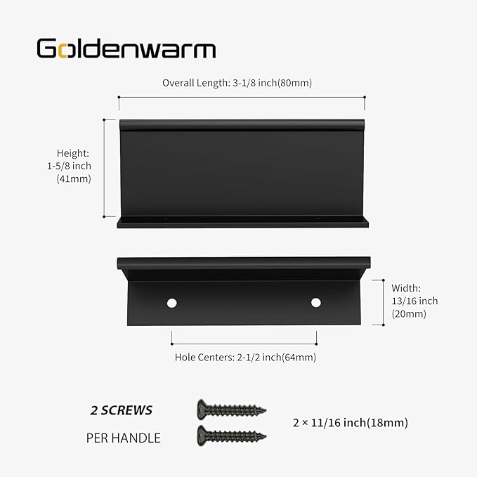 goldenwarm 10 Pack Black Finger Edge Pulls Drawer Finger Pulls Matte Black Kitchen Hardware Handles Bedroom Dresser Drawers,2-1/2 in Hole Center