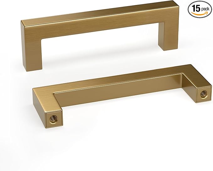 goldenwarm 15 Pack Champagne Gold Cabinet Pulls 3-1/2 Inch Gold Cabinet Handles Champagne Bronze Drawer Pulls Brushed Bronze Drawer Handles Kitchen Dresser Hardware