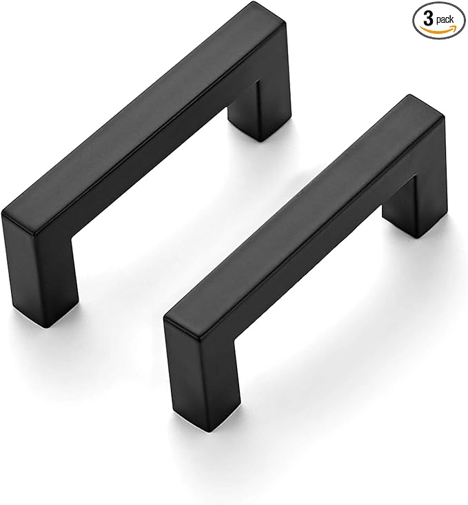 Ravinte 3 Pack 3 Inch Square Cabinet Handles - Matte Black Drawer Pulls - Kitchen Hardware Handles