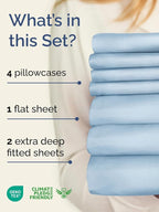 Extra Deep Split King Sheet Set - 7 Piece Breathable and Cooling Sheets - Hotel Luxury Bed Sheets Set - Easy Fit - Soft, Wrinkle Free and Comfy Sheets Set - Sky Blue Sheet Set with Extra Deep Pockets