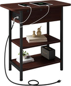 LIDYUK End Table with Charging Station, Flip Top Side Table with USB Ports and Outlets, Nightstand for Small Spaces, Bedside Tables with Storage Shelf for Living Room, Bedroom, Dark Cherry