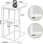 Yoobure C Shaped End Table with Charging Station, Small Side Tables for Living Room Bedroom, Sofa Table with USB Ports and Outlets for Small Spaces, Rustic Bed Side Table