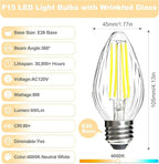 BRIMAX F15 8W LED Light Bulbs,Neutral White 4000K,80W Incandescent Equivalent,Dimmable,E26 Medium Base,Flame Wrinkle Glass,4 Pack