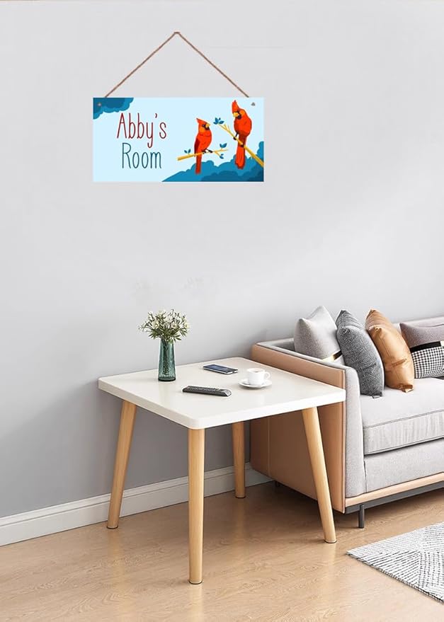 Personalized Sign Red Parrot Sign Birds Wall Art Décor For Kids Room Custom Name Door Decor, Floral Nursery Art Plate For Girls Room Boys Bedroom Garden