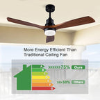 BOJUE 52 Inch Ceiling Fans with Lights and Remote Control, Outdoor Ceiling Fans for Patios; Black Ceiling Fan with Light for Bedroom Living Room, Solid Wood, 3CCT Dimmable, Memory Function
