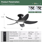 Ceiling Fans with Lights Remote/APP Control, 38" Low Profile Ceiling Fans with Dimmable White Colors+ RGB Ring Lights, 6 Speeds 5 Reversible Blades for Kids Room Bedroom Living Room, Black