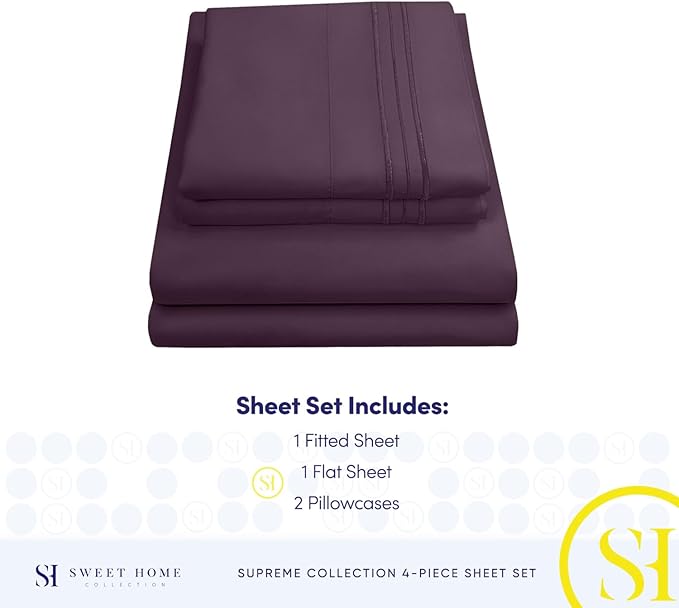 King Size Sheets - Breathable Luxury Bed Sheets with Full Elastic & Secure Corner Straps Built In - 1800 Supreme Collection Extra Soft Deep Pocket Bedding Set, Sheet Set, King, Purple