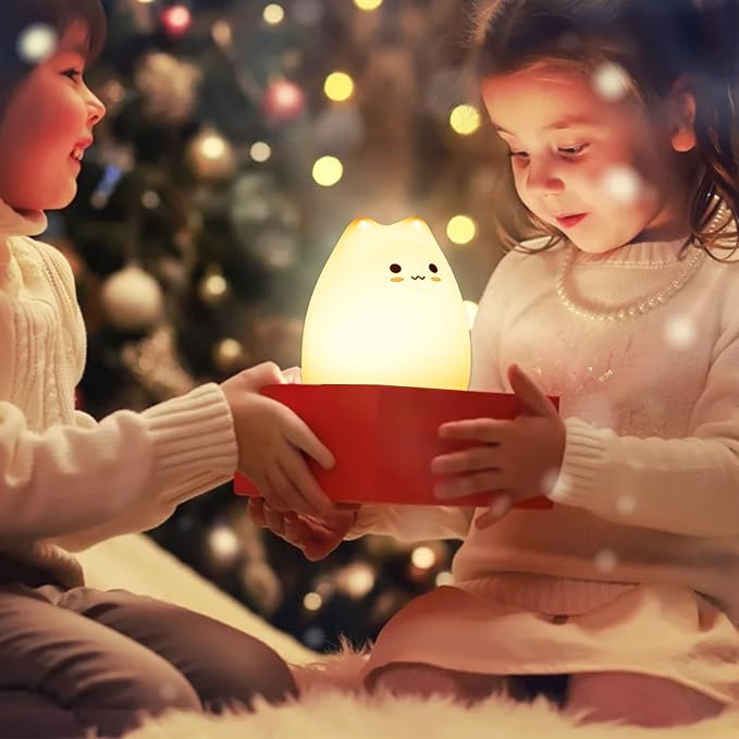 ZKLiLi Cat Night Light for Kids,Cute Night Lamp for Nursery,Squishy Silicone Cat Touch Lights Portable, Gift for Birthday and Christmas for Kids Baby Children