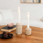 WORHE Candle Holders True Natural Travertine Stone 0.4" Thick, Set of 2 Premium Marble Candlestick Holder for Wedding Dinning Party, Candle Stand for 3/4 inch Thick Candles Color White (ZT002)
