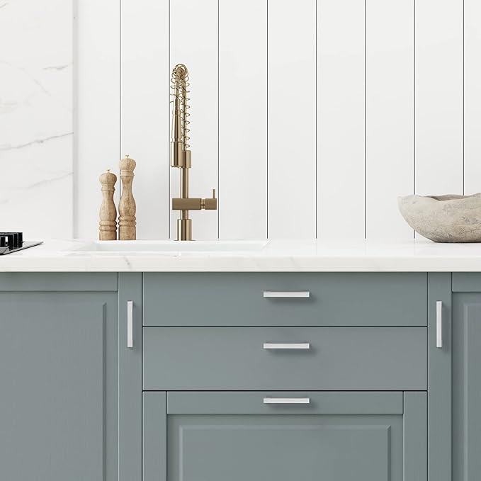 Ravinte 10 Pack Brushed Nickel Kitchen Cabinet Handles 3-1/2 Inch Cabinet Pulls Square Kitchen Hardware for Cabinet Drawer Pulls Drawer Handles Come with Screwdriver