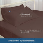 Queen Sheet Set for Air Mattress - Sheets Queen Size Bed Set - 3Pcs Side Storage Pocket Fitted Sheet & Pillowcases Easily Fits 16in to 24in Pillow Top Air Bed Mattress - Brown