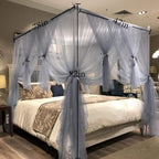 Joyreap 4 Corners Post Canopy Bed Curtain for Girls & Adults - Royal Luxurious Cozy Drape Netting - Cute Princess Bedroom Decoration Accessories(Gray-Blue, Twin)