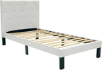 Poundex PU Upholstered Platform Bed, Twin, White