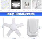 LED Garage Lights 2 Pack, 100W 10000LM 6500K E26/E27 Ceiling Light with 5 Adjustable Panels for Workshop, Basement, Warehouse
