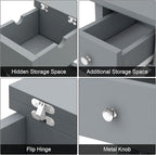 ChooChoo End Table, MDF Material Flip Top Narrow End Table with Drawer, Accent Small Side Table Nightstand for Living Room, Bedroom, and Small Spaces - Gray