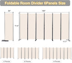 Room Divider, 6 Panel Folding Privacy Screens with Wider Support Feet, 6 Ft Portable Room Partition for Room Separator, 132" W X 71" H, Beige