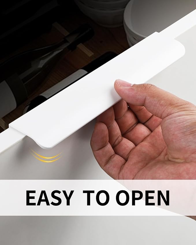 5 Pack 8 inch self Adhesive Cabinet pulls Adhesive Cabinet Handles Drawer Edge pulls Bright White Stick on Handles for Cabinet Finger pulls for Cabinet Adhesive Flat Concealed Drawer Handles