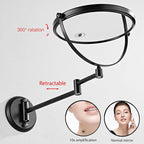 1x10x Magnifying Double Sided Bathroom Mirror 360 Degree Swivel Makeup Mirror Black Adjustable Extension Arm Wall Mount 8 Inch Non-Illuminated Beauty Mirror Shaving Mirror (Round Base)