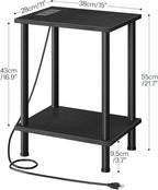 HOOBRO Side Table with Charging Station, Set of 2 End Tables with USB Port and Outlets, Nightstand with 2-Layer Storage Shelves for Small Spaces, Living Room, Bedroom, Black BK09UBZP201