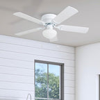 Prominence Home Alvina Traditional 42 Inch Ceiling Fan with Light, LED Flush Mount Ceiling Fan, Indoor Fan with 5 Blades, White and Gray Oak Blade Finish Options, White (80092-01)