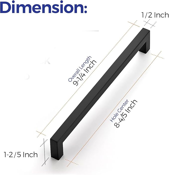 Ravinte 10 Pack 8-4/5 Inch Square Cabinet Handles - Matte Black Pulls for Kitchen Drawers and Cabinets - Hardware Handles
