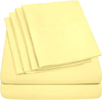 Split King Size Bed Sheets - 6 Piece 1500 Supreme Collection Fine Brushed Microfiber Deep Pocket Split King Sheet Set Bedding - 2 Extra Pillow Cases, Great Value, Split King, Pale Yellow