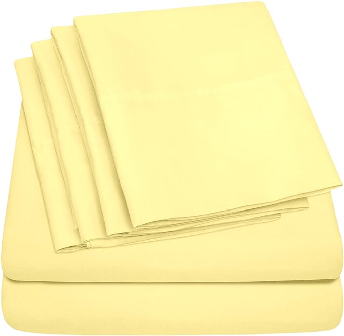 Split King Size Bed Sheets - 6 Piece 1500 Supreme Collection Fine Brushed Microfiber Deep Pocket Split King Sheet Set Bedding - 2 Extra Pillow Cases, Great Value, Split King, Pale Yellow