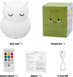 LED Night Light for Kids Cute Sleepy Owl Bedside Lamps - Convenient for Reading & Soothe Baby to Sleep Training Nursery Lights Up Toddler Bed Room Dimming & Timer &Rechargeable Decor Gifts for Women