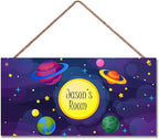 Personalized Sign Outer Space Room Décor Kids Room Decor, Sun Earth Theme Little Man Cave Wall Art Decor for Nursery, Solar System Nursery Door Decor for Toddler Baby Boys Room
