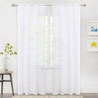 MYSKY HOME White Curtains for Living Room 84 Inch Length Long Pom Pom Curtains for Bedroom Sheer Curtains for Nursery Windows Rod Pocket Privacy Drapes Dining Room 52" x 84" 2 Panels