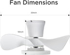 ocioc Quiet Ceiling Fan with LED Light 22 inch Large Air Volume Remote Control for Kitchen Bedroom Dining Room Patio