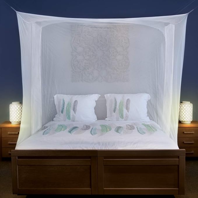 Mosquito Net for Single to King-Sized Beds – 2 Side Openings & 6 Hanging Loops – Decorative Rectangular Shape for Home & Travel – Bed Canopy Hanging Kit & Carrying Bag Included