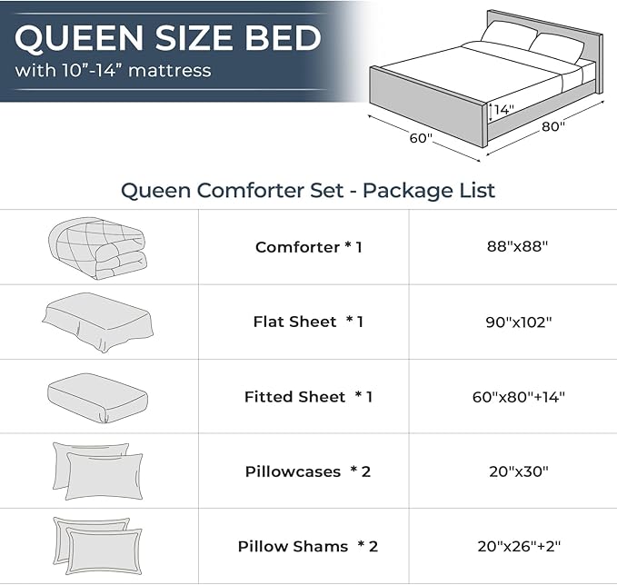 HEVUMYI Black Queen Comforter Set - 7-Piece All Season Bed in a Bag Queen, Ultra Soft Bedding Set with Comforter, Flat Sheet, Fitted Sheet, Pillowcases, Pillow Shams, Black