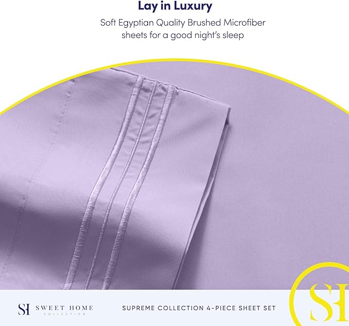 Full Size Sheet Sets - Breathable Luxury Sheets with Full Elastic & Secure Corner Straps Built In - 1800 Supreme Collection Extra Soft Deep Pocket Bedding Set, Sheet Set, Full, Lavender