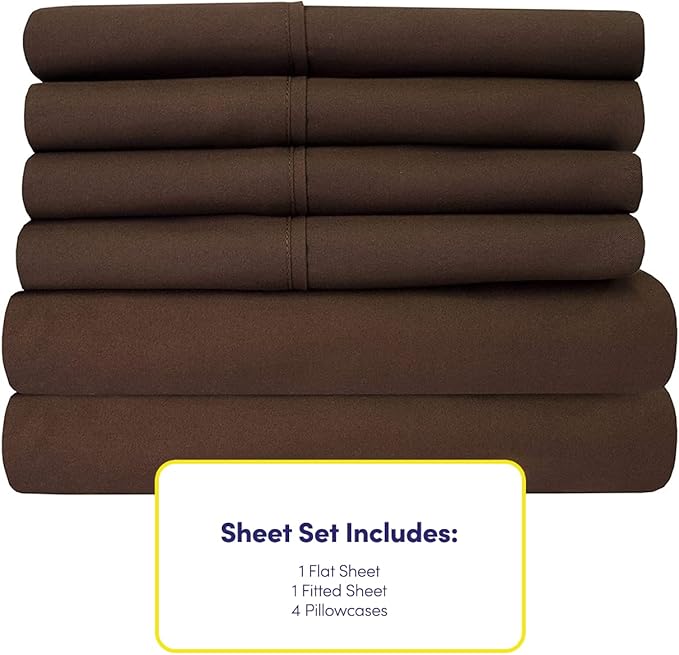 Cal King Size Bed Sheets - 6 Piece 1500 Supreme Collection Fine Brushed Microfiber Deep Pocket California King Sheet Set Bedding - 2 Extra Pillow Cases, Great Value, California King, Brown