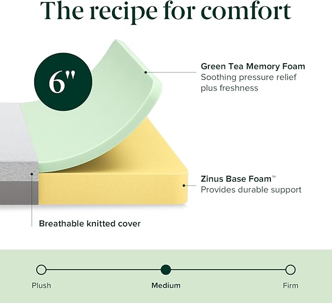 ZINUS 6 Inch Ultima Memory Foam Mattress [New Version], Full, Fiberglass Free, Medium Firm Feel, Breathable Airflow Memory Foam, Certified Safe Foams & Fabric, Mattress in A Box