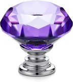 Ravinte 5 Pack Purple Crystal Knobs for Dresser Drawers - 30 mm Glass Cabinet Diamond Shaped Knobs with Silver Base