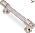10 Pack 3-3/4 inch(96mm) Brushed Satin Nickel Kitchen Cabinet Handles Knurled Cabinet Pulls Silver Drawer Pulls Kitchen Cabinet Hardware