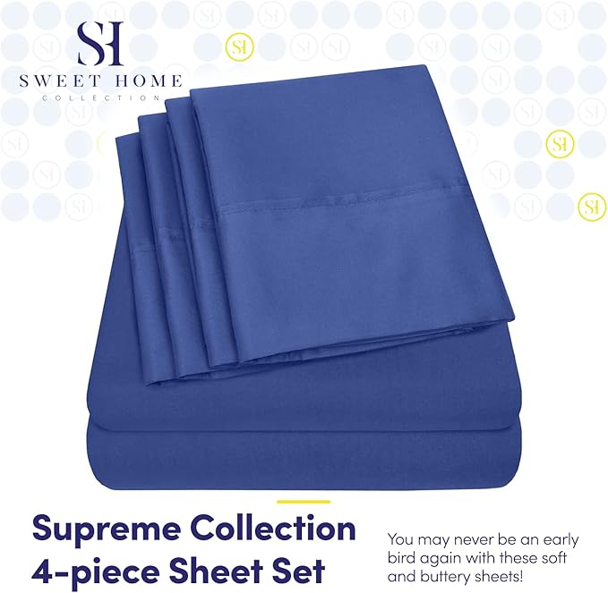 Twin Size Bed Sheets - 4 Piece 1500 Supreme Collection Fine Brushed Microfiber Deep Pocket Twin Sheet Set Bedding - 1 EXTRA PILLOW CASES, GREAT VALUE, Twin, Royal Blue