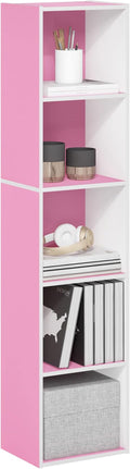 Furinno PASIR Book Shelf, 5-Tier Modern Bookshelf, Open Shelves Bookcase 9" x 12" x 52", for Living Room, Bedroom, Home Office, Pink/White