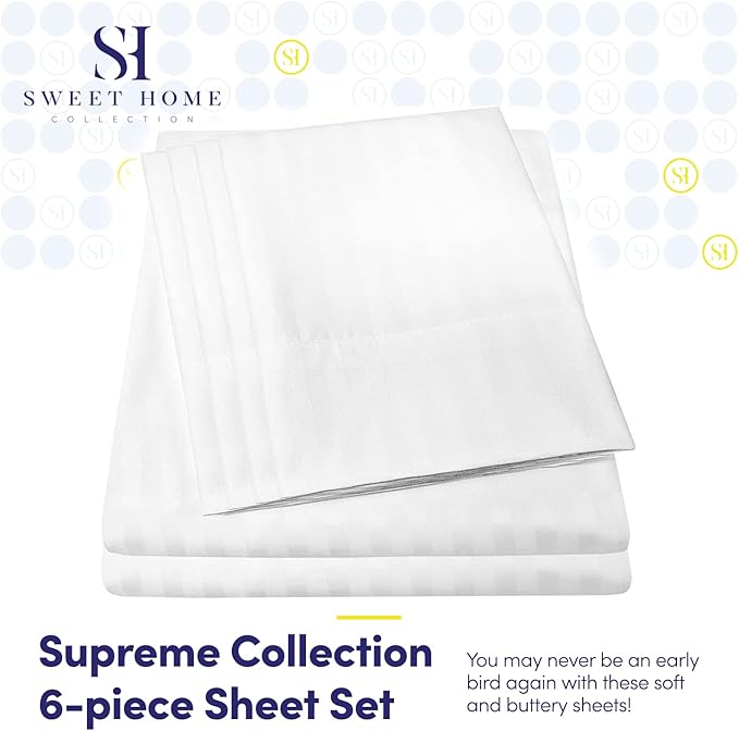 Cal King Size Bed Sheets - 6 Piece 1500 Supreme Collection Fine Brushed Microfiber Deep Pocket California King Sheet Set Bedding - 2 Extra Pillow Cases, Great Value, California King, Dobby White